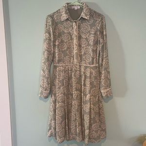 Long sleeve collared pleated dress